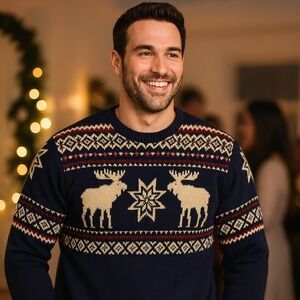 American Living Ralph Lauren Nordic Moose Fair‎ Isle Mountain Sweater Men XXL